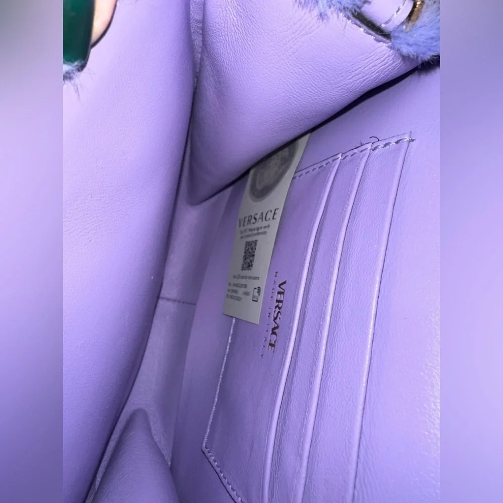 Versace Purple Faux-Fur Virtus Shoulder Bag
